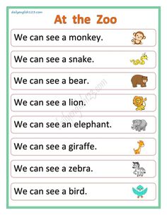 an english worksheet with pictures of animals and words for children to read at the zoo