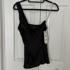 Zara Satin Cowl-Neck Camisole Top With Pearl Strap - Black - S. Nwt!!! Black Tank Strap Tops For Evening, Zara Elegant Top With Built-in Bra, Zara Spaghetti Strap Tank Top For Party, Elegant Zara Top With Built-in Bra, Elegant Zara Tops With Built-in Bra, Zara Tank Top For Parties, Zara Tank Top For Party, Zara Sleeveless Evening Blouse, Elegant Zara Cami Tank Top