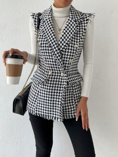 Long Vest Jacket, Long Sleeveless Vest, Double Breasted Vest, Tweed Vest, Long Coat Jacket, Vest Blazer, Long Vests, Print Coat