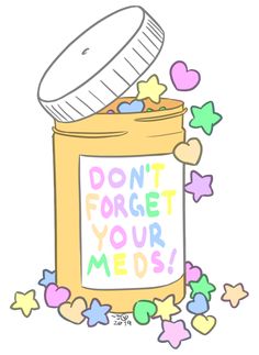 a jar filled with stars and confetti next to the words don't forget your meds