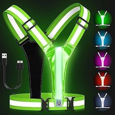 neon green led harness with usb charger for running, cycling or walking in the dark