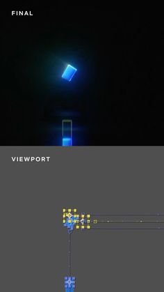 two different views of the same video game, one showing an image of a blue light and