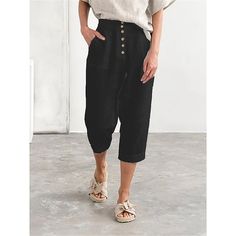 Season:Summer; Fabric:Cotton And Linen; Sleeve Length:Short Pant; Gender:Women's; Nightwear Style:Pants; Style:Fashion,Comfort,Basic; Elasticity:Micro-elastic; Occasion:Daily,Street; Function:Breathable; Pattern:Pure Color; Design:Elastic Waist,Pocket; Listing Date:02/20/2024; Hips:; Length:; Waist: Mode Casual, Linen Style, Type Of Pants, Short En Jean, Linen Women, Linen Clothes, Long Blouse, Long Pants, Straight Leg Pants