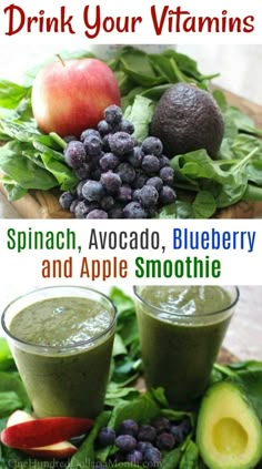 an image of spinach, avocado, blueberry and apple smoothie