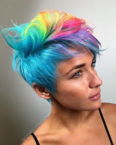 Vibrant Pixie Hair Color, Rainbow Pixie Hair, Short Rainbow Hair, Pride Hair, Vivid Hair, Vivid Hair Color, Hair Tint, Multi Colored Hair, Neon Hair