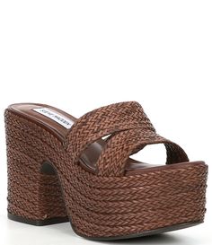 From Steve Madden&#x2C; Gianni Woven Platform Dress Sandals feature:Synthetic upperSlip-on designLeather liningSynthetic outsoleApprox. 2" platform heightApprox. 4" heel heightImported.