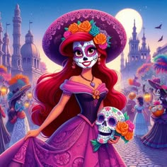 PRINCESAS DISNEY DIA DE MUERTOS, CREADAS CON INTELIGENCIA ARTIFICIAL Dark Disney, Sugar Skulls, Día De Muertos