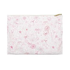 The perfect pink bow pouch! This case makes the perfect gift for friends and family! Our flat pouches vary from small to large and can be used for pretty much anything. They make excellent pencil cases and cosmetic travel bags. They are constructed from a durable material with a zipper closure.  .: 100% Polyester .: Flat corners .: Non-woven white or black interior laminate .: Multiple sizes .: Assembled in the USA from globally sourced parts Pink Zipper Pouch Pencil Case, Rectangular Pink Pouch For Personal Use, Cute Pink Zipper Cosmetic Bag, Cute Pink Cosmetic Bag With Zipper, Cute Pink Zipper Pouch Cosmetic Bag, Cute Pink Pouch Pencil Case, Pink Rectangular Cosmetic Bag Gift, Pink Pouch Cosmetic Bag For Gift, Pink Cosmetic Bag As Gift