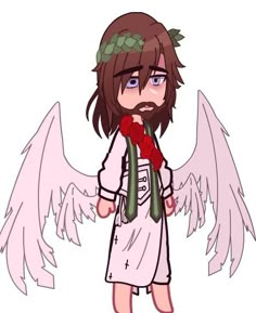 an anime character with angel wings holding a rose