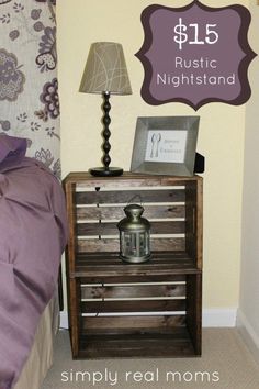 a night stand made out of pallet wood with the words $ 15 rustic nightstand on it