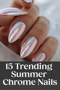 15 colorful chrome nails on a hand. Chrome Trendy Nails, Opal Nail Color, Chrome Fingernail Polish, Summer Nails Chrome Pink, Summer 2024 Chrome Nails, Dip Nail Ideas Chrome, Mermaid Chrome Nails Designs, How To Get Chrome Nails, Summer Nail 2024 Trends Chrome