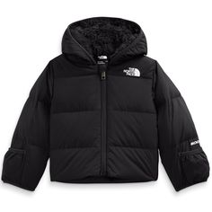 evo.com | The North Face Down Jackets > The North Face North Down Hooded Jacket is the one-and-done trusty winter coat that helps you and your kiddo tackle frigid mornings and frosty park days comfortably. Loaded with toasty Heatseeker™ Eco insulation and lined with plush fleece, staying warm and cloaked in coziness becomes an everyday guarantee. Down Insulation 600 fill recycled waterfowl down in body Hood Lined with Cozy Sherpa Fleece Hood Lining 150D 200 g/m² 100% recycled polyester Sherpa fl Down Jackets, Winter Coat, Hooded Jacket, Insulation, North Face, The North Face