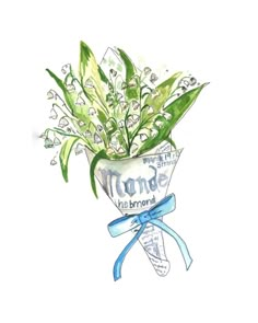 a watercolor drawing of lily of the valley in a vase on a white background