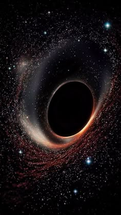 a black hole in the sky with stars around it and an orange ring at the center