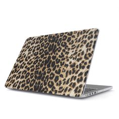 an animal print laptop case with the cover open to show it's leopard print