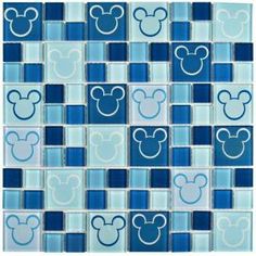 mickey mouse tile pattern in blue and white