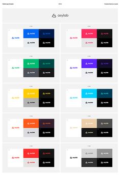 an image of different colors and font on the same page, each with their own logo