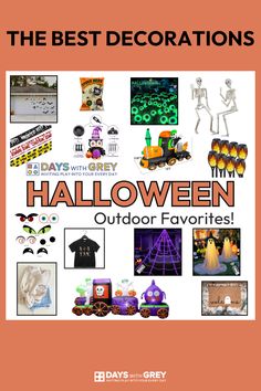 the best decorations for halloween are on display in front of an orange background with black and white images