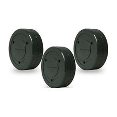 three black plastic knobs with holes in the middle and two on each side, set against a white background