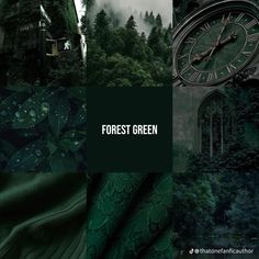 a collage of photos with trees and buildings in the background text reads forest green