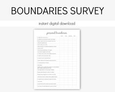 the printable boundaries survey is shown in black and white