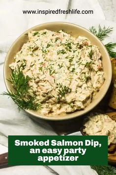 smoked salmon dip, an easy party appetizer with dill sprigs