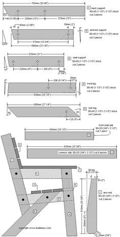 the plans for an outdoor table and chair are shown in this image, with measurements