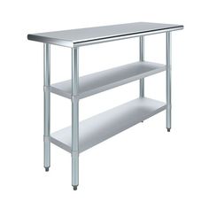 a stainless steel table with two shelves on each side and one shelf below the top