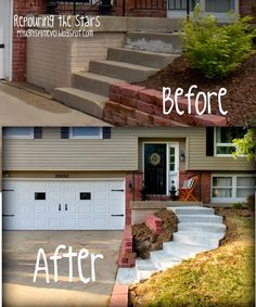 before and after photos of a house with steps leading up to the front door