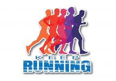 the logo for keep running, which features silhouettes of runners in different colors and sizes