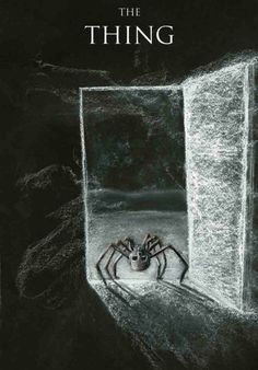 the thing movie poster with a spider crawling out of an open door to another room