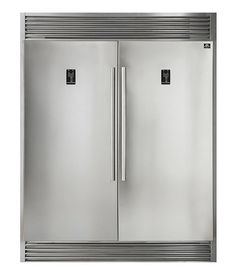 a stainless steel double door refrigerator freezer