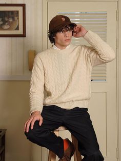 Editor's notesIt is a relaxed fit knit sweater in classic design. The sweater is made of lambswool blend yarn that makes soft and durable fit. The ribbed parts are blended with spandex to make them stretchy and flexible and prevent from stretching out.- Narrowing knitting- 7 Gauge- Cable pattern- Ribbed neck, cuffs, hem Measurements(in.)M / L / XL- Shoulder: 18.5 in. / 19.3 in. / 20.1 in.- Chest: 22 in. / 22.8 in. / 23.6 in.- Sleeve Length: 24.8 in. / 25.2 in. / 25.6 in.- Length: 26 in. / 2 Sweater Formal Outfit, Cable Knit Sweater Outfit, Knit Sweater Outfit, Men Bodies, Hot Sweater, Cable Pattern, Interesting Faces, Formal Outfit, Cable Knit Sweater