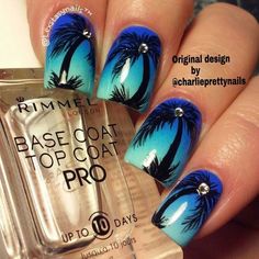 TOP 15: Egzotyczny manicure - palmy, muszelki, rozgwiazdy. Poczuj lato! - Strona 16 Vacation Nails Beach, Spring Manicure, Blue Palm Tree, Nails Beach, Tree Nails, Daily Nail