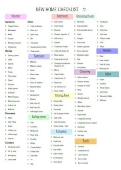 a printable new home checklist with the names and numbers in different colors on it