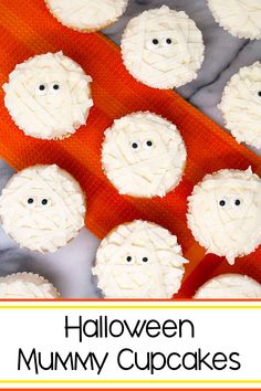 A flatlay of Halloween Mummy Cupcakes. Halloween Mummy Cupcakes, Chai Latte Cupcakes, Mummy Cupcakes, Pink Lemonade Cupcakes, Sundae Cupcakes, Berry Cupcakes, Lemonade Cupcakes, Chocolate Chip Cupcakes, Yellow Cupcakes