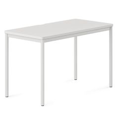 a white table sitting on top of a white floor