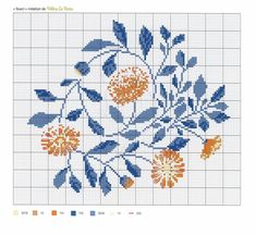 a cross stitch pattern with orange and blue flowers