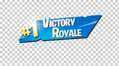 the victory royale logo on a blue and white background, with an arrow pointing up to it