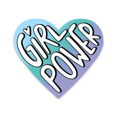 a heart shaped sticker with the words giver power in white and blue on it