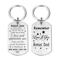 two personalized dog tags with the words, i love you to the moon and back