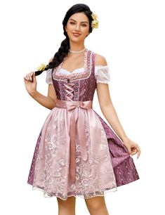 PRICES MAY VARY. This exquisite women's Oktoberfest costume features a square-neck red embroidery dress adorned with delicate pink lace detailing on the front for adjustable bust sizing, a comfy 100% cotton off-shoulder blouse, and a charming pink apron. Crafted from comfortable and durable materials, our Oktoberfest dirndl dresses feature a fashion-forward, classic, vintage, and stylish design. Perfect for a variety of occasions including the Bavarian Oktoberfest Festival, Carnival Time, Hallow Oktoberfest Costume Women, Dirndl Dress Traditional, German Dirndl Dress, Dirndl Dress Oktoberfest, German Dress Dirndl, Oktoberfest Shirt, Oktoberfest Costume, Pink Apron, Fair Outfits