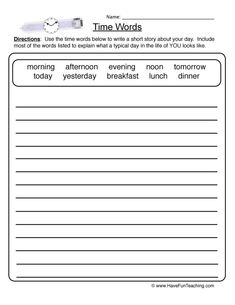 the time words worksheet for children to practice their writing skills and reading alouds