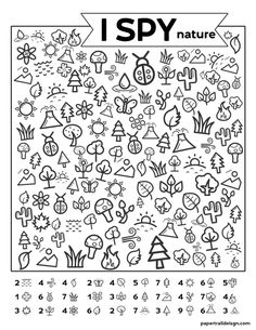 the i spy nature worksheet with numbers and symbols for children to color on