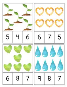 the printable worksheet for numbers 1 - 10 with water drops and hearts