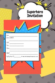 Superhero Invitation Free Template in colours red, blue, yellow Superhero Themed Party, Superhero Invitations, Superhero Theme Party, Avengers Party, Bright Design, Free Invitation Templates