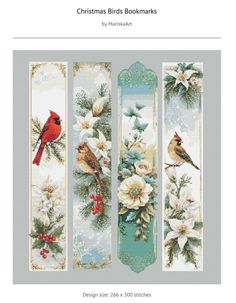 christmas birds bookmarks cross stitch pattern