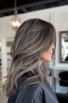 Stunning Salt and Pepper Hair Inspo for Women of All Ages - Flo's Blog Hair Color For White Hair Coverage, Salt And Pepper Hair Color Ideas, Long Salt And Pepper Hair, Gray Blending Hair Highlights Ash Blonde, Salt And Pepper Hair Color, Pepper Hair Color, Salt Pepper Hair, White Hair Highlights, Trendy Hair Color Ideas