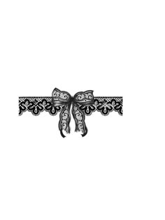 a black and white drawing of a bow with filigrees on the side