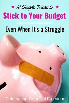 a pink piggy bank with the words stick to your budget even when it's a struggle